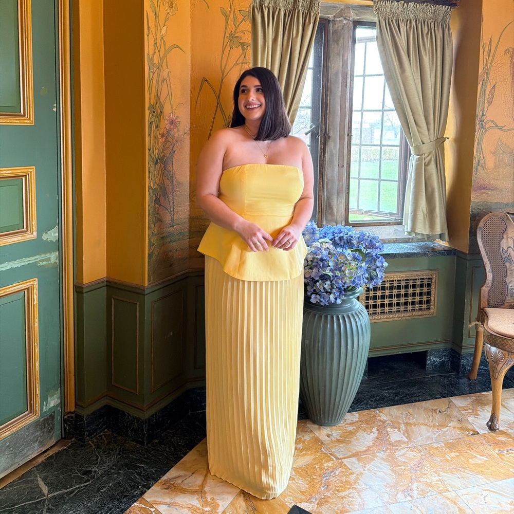 Yellow Strapless Pleated Maxi Dress